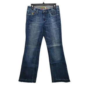 C'est Toi Junior's Boho Hippie Embroidered Flower Released Hem‎ Flare Jeans Sz 5